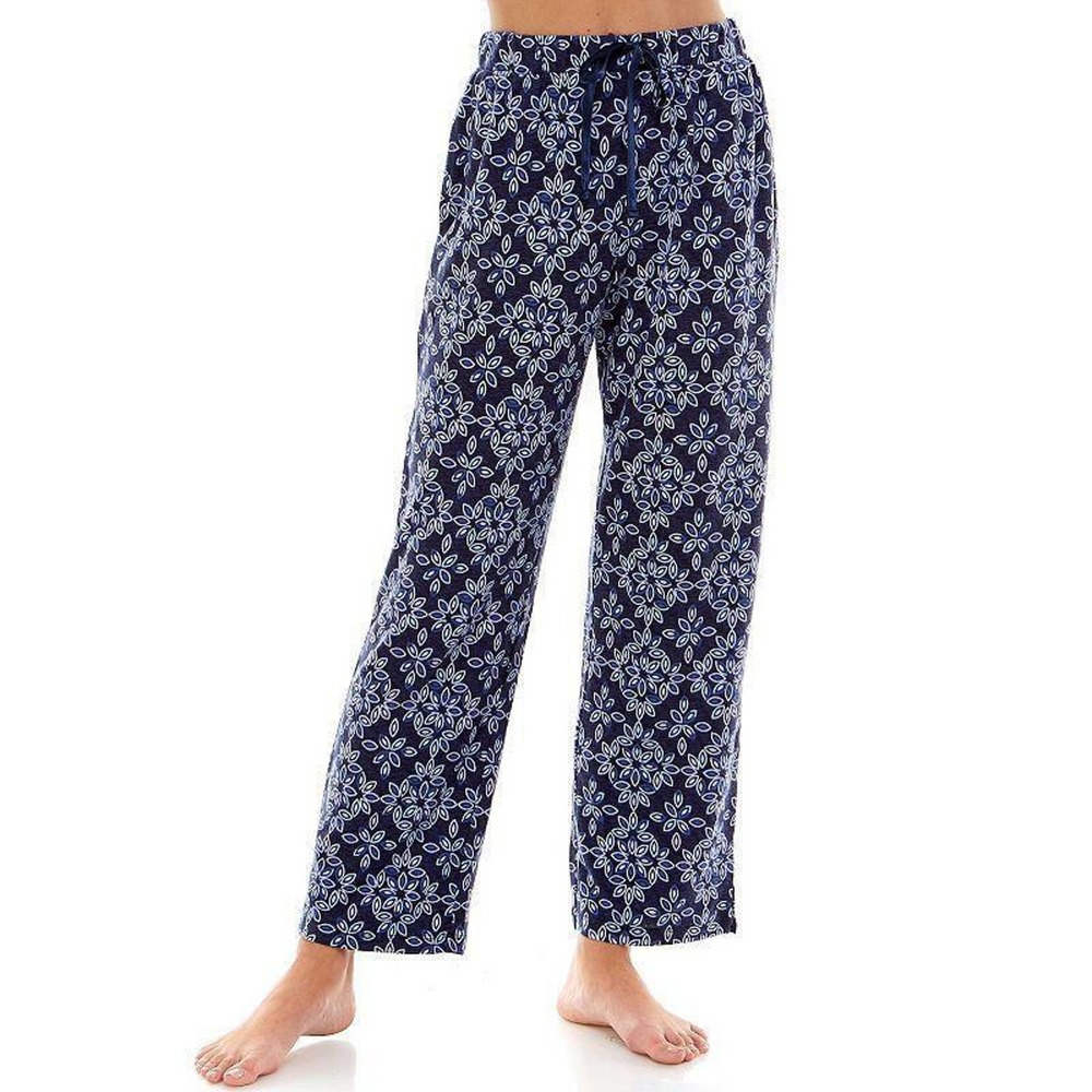 Croft & Barrow Soft Whisperluxe Pajama Lounge Pants Navy Blue Floral Pockets S